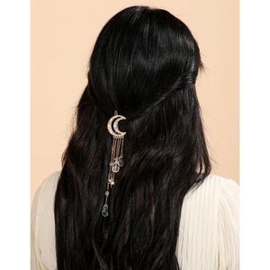 Gold Rhinestone Celestial Moon Hair Clip Barrette